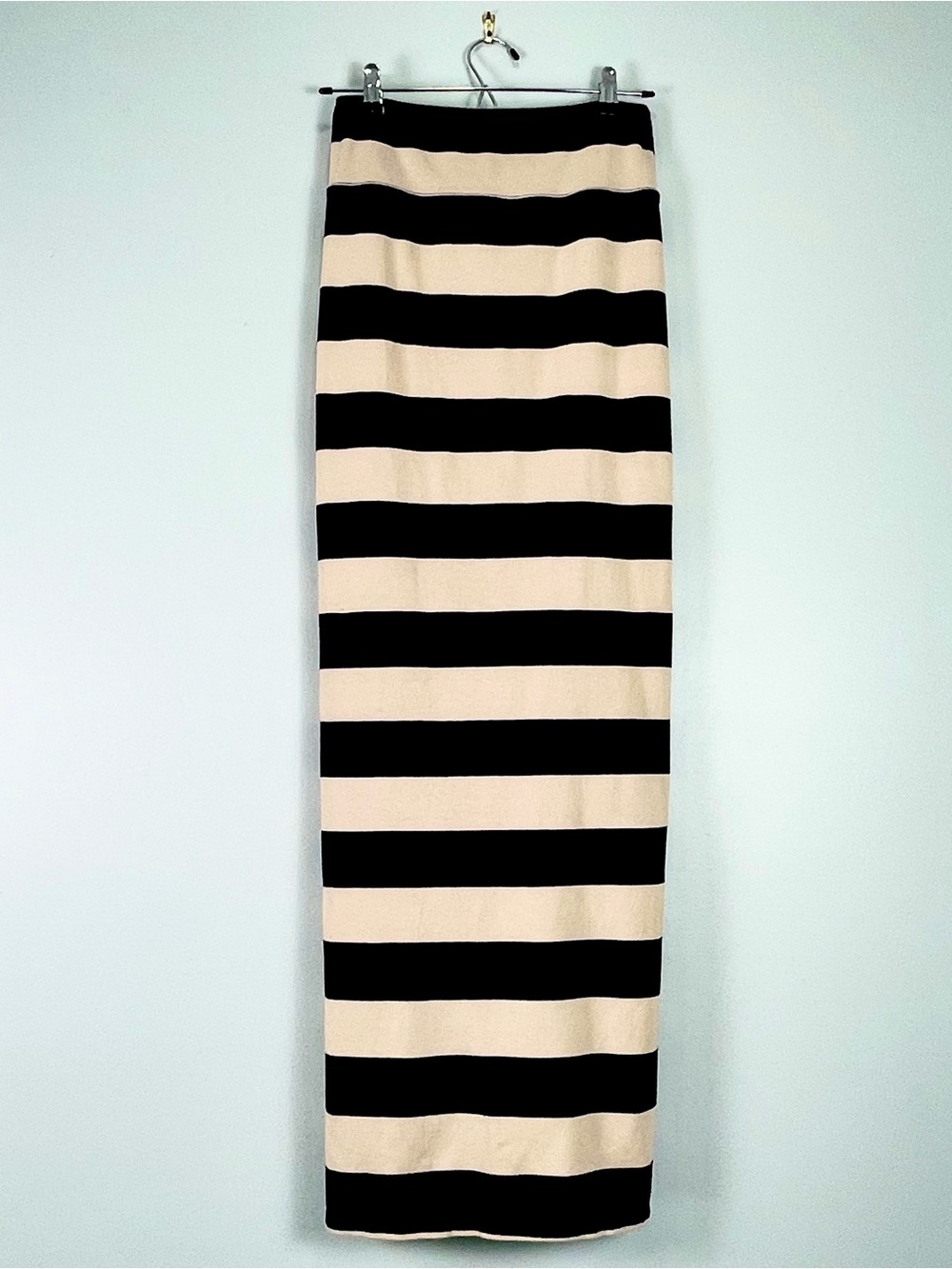 FREE PEOPLE Black Tan Horizontal Wide Striped Maxi Pencil Straight Skirt Size XS